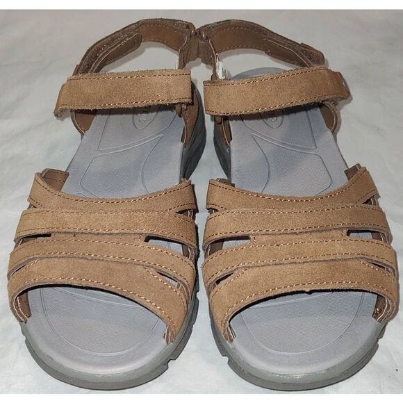 Lands End Tan Warm Tauny Suede All Weather Walking Sandals Womens 7.5D - Picture 1 of 6